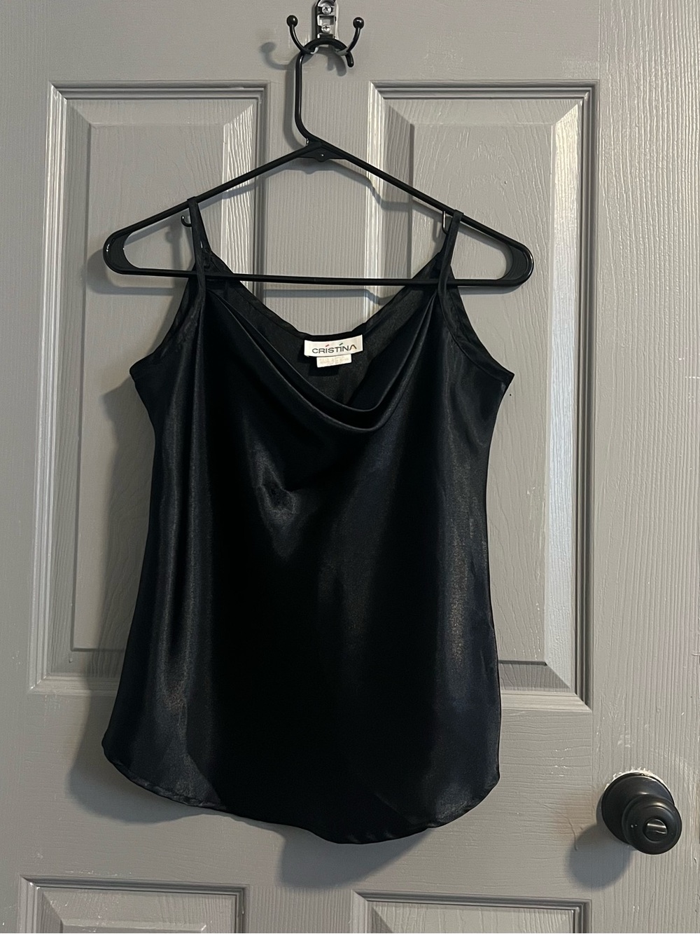 Cristina Black Satin Cowl Neck Camisole Vintage 90s Glam Party Casual